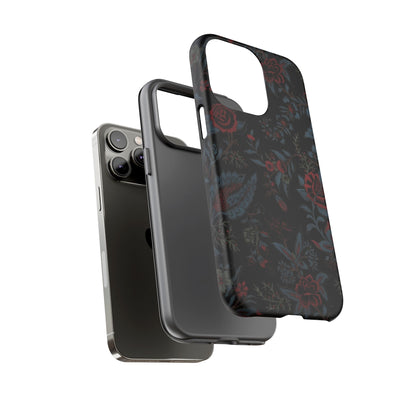 Floral Noir Tough Phone Case — Dark Rose Protective Cover