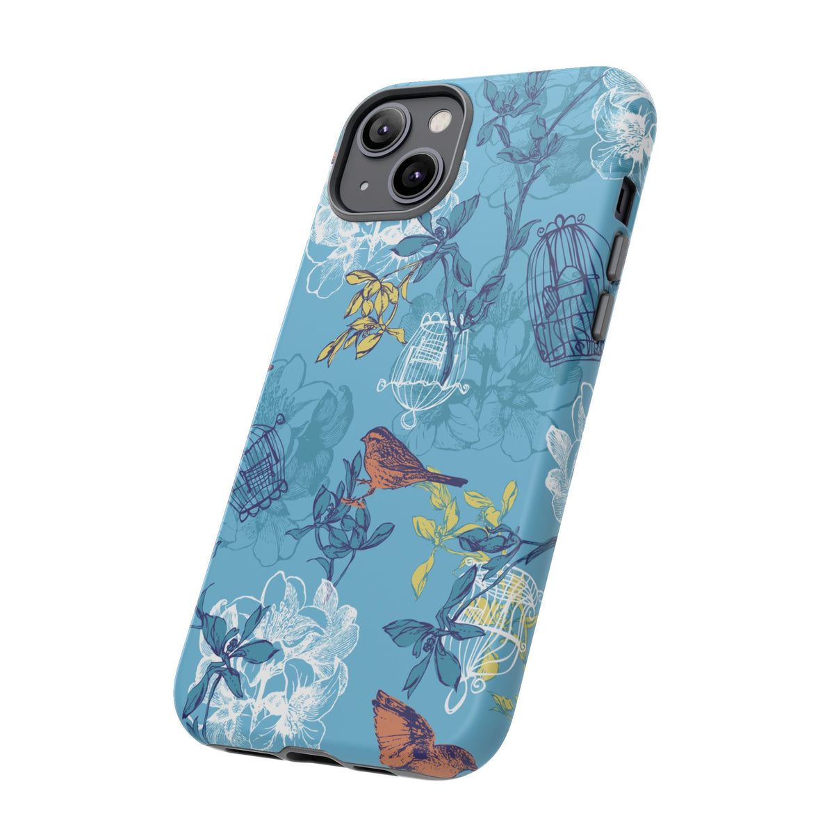 Floral Bird Tough Phone Case — Blue Birdcage Pattern