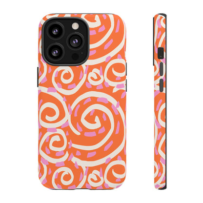 Spiral Swirl Tough Phone Case – Bright Orange & Pink Abstract Protection