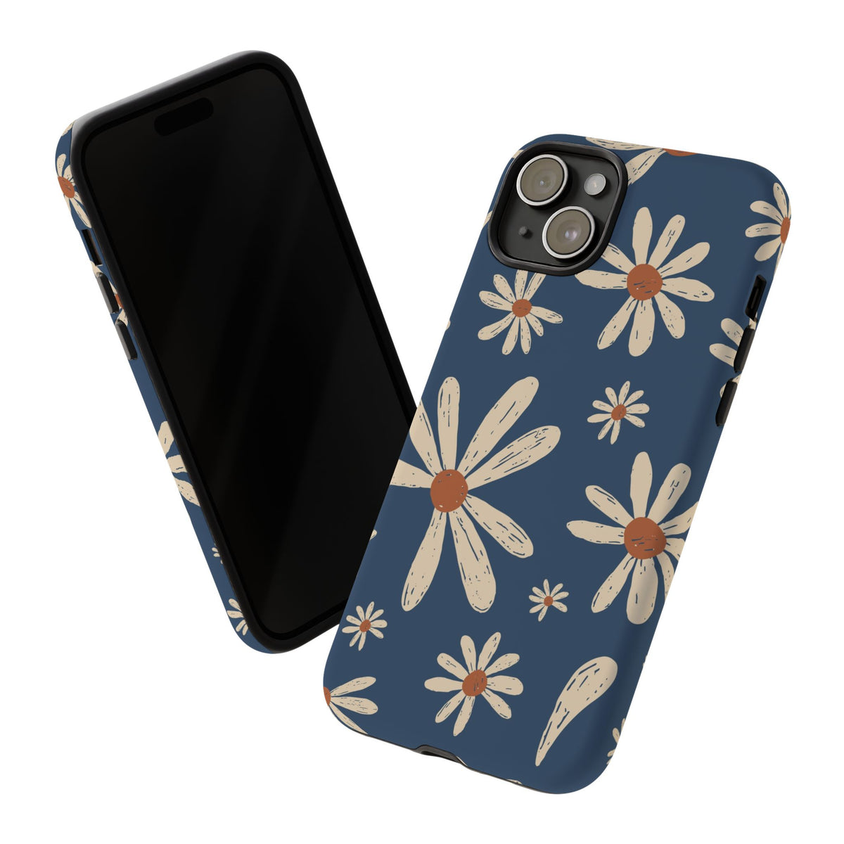 Daisy Pattern Tough Phone Case – Navy Floral Protective Cover