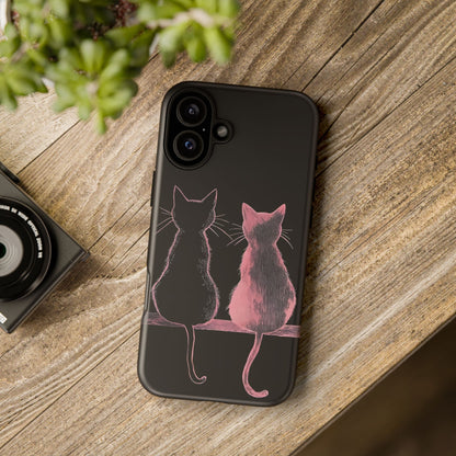 Cute Pink Cats Tough Phone Case – Protective iPhone Cover with Kittens Silhouette