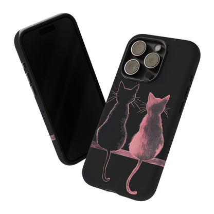 Cute Pink Cats Tough Phone Case – Protective iPhone Cover with Kittens Silhouette