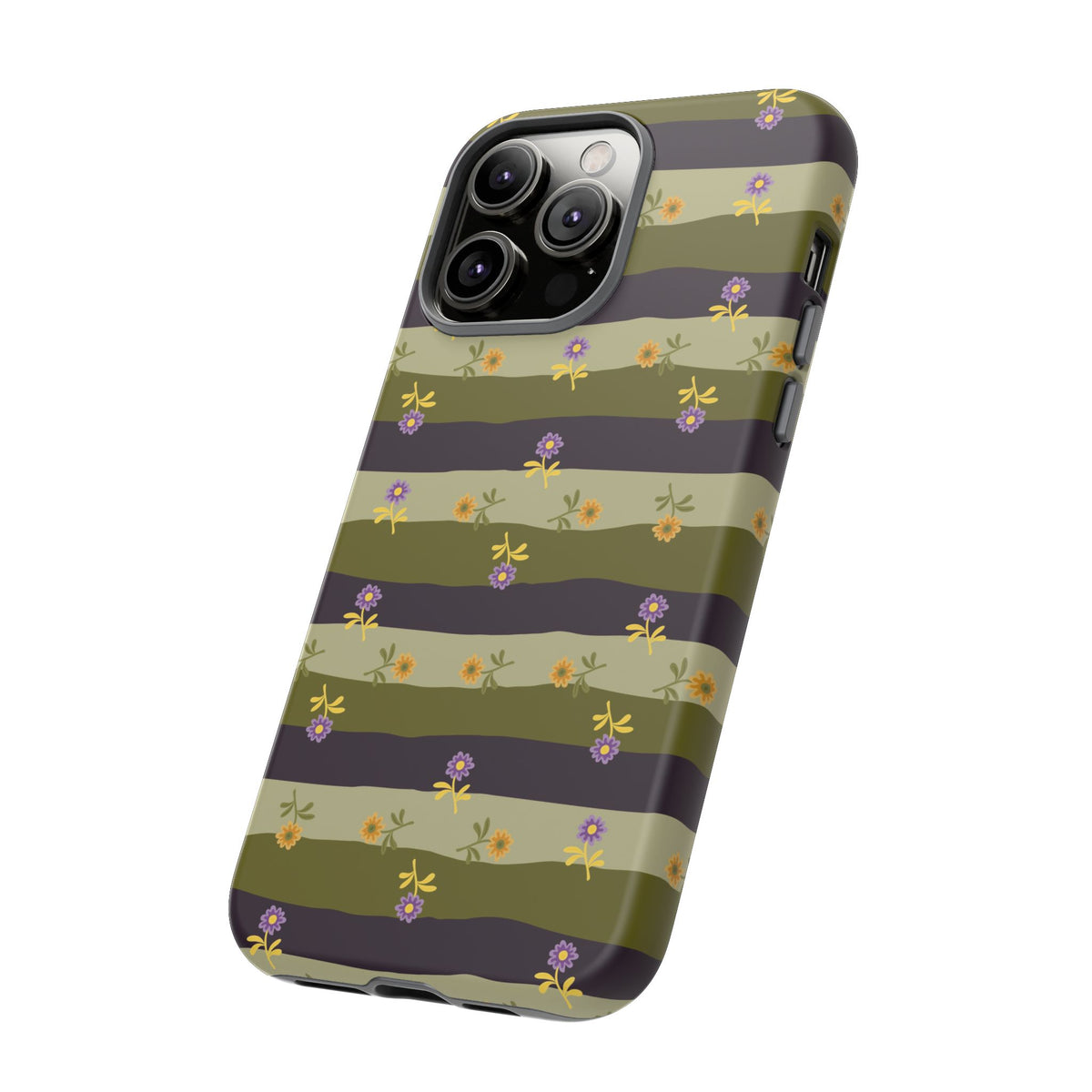 Floral Stripe Tough Phone Case — Olive & Plum Protective Cover