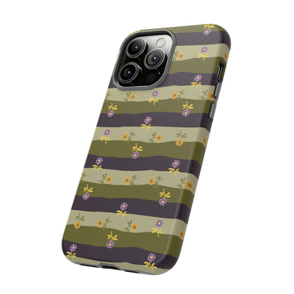 Floral Stripe Tough Phone Case — Olive & Plum Protective Cover