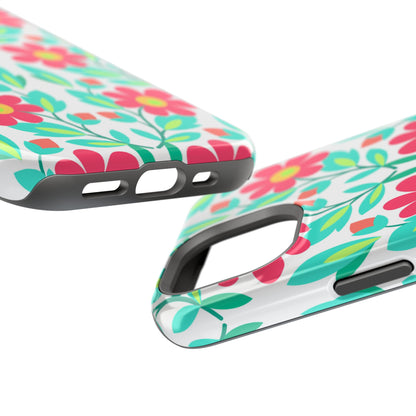 Floral Magnetic Impact-Resistant Phone Case — Pink & Teal Flower Pattern