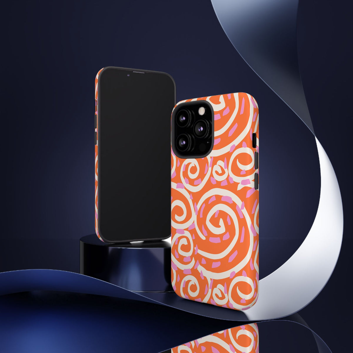 Spiral Swirl Tough Phone Case – Bright Orange & Pink Abstract Protection