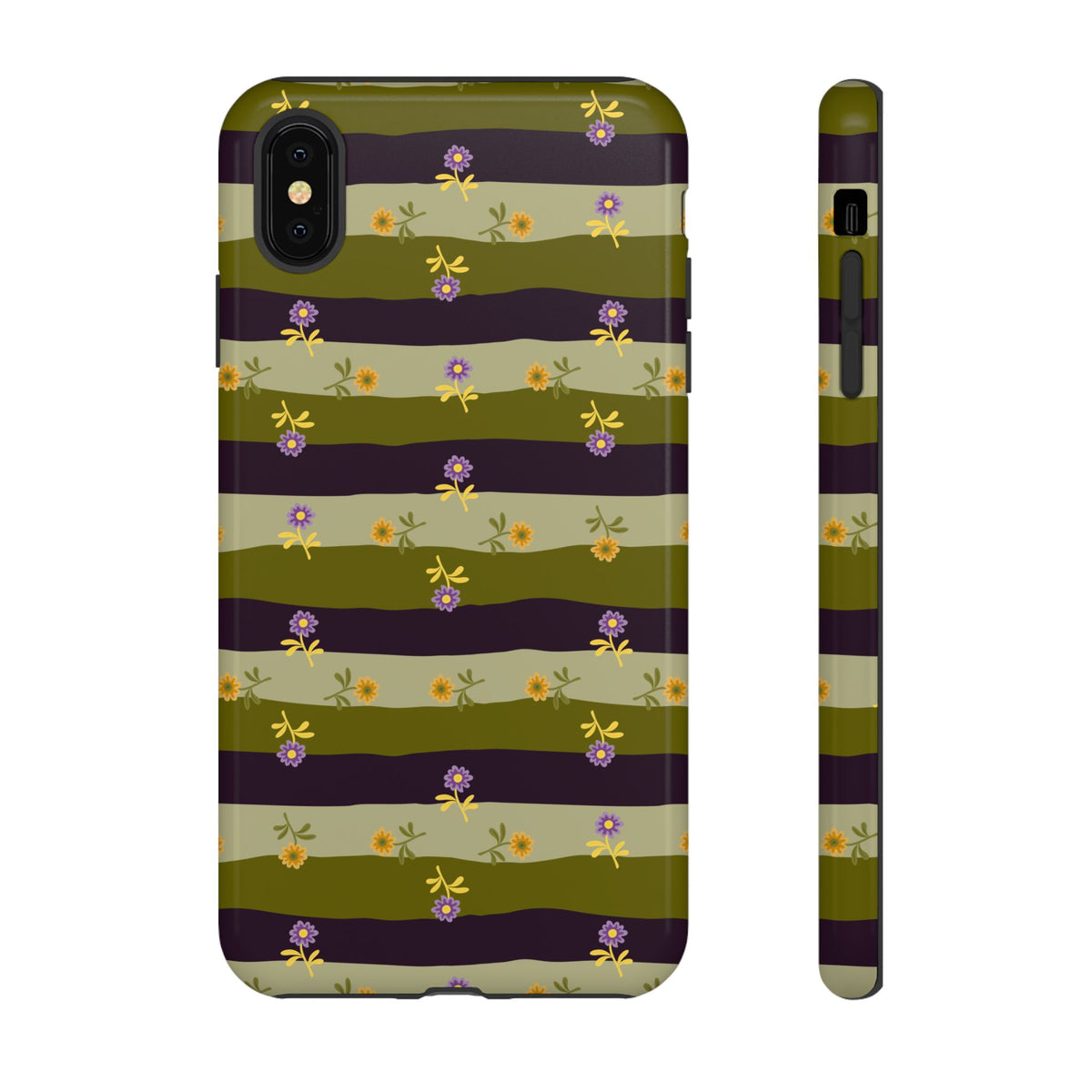 Floral Stripe Tough Phone Case — Olive & Plum Protective Cover