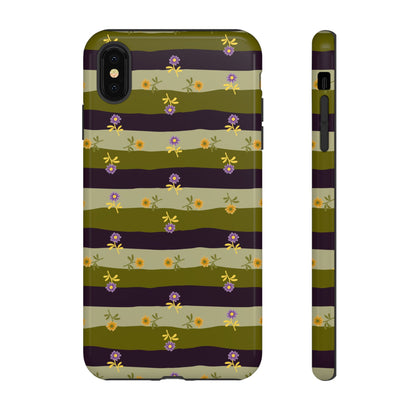 Floral Stripe Tough Phone Case — Olive & Plum Protective Cover