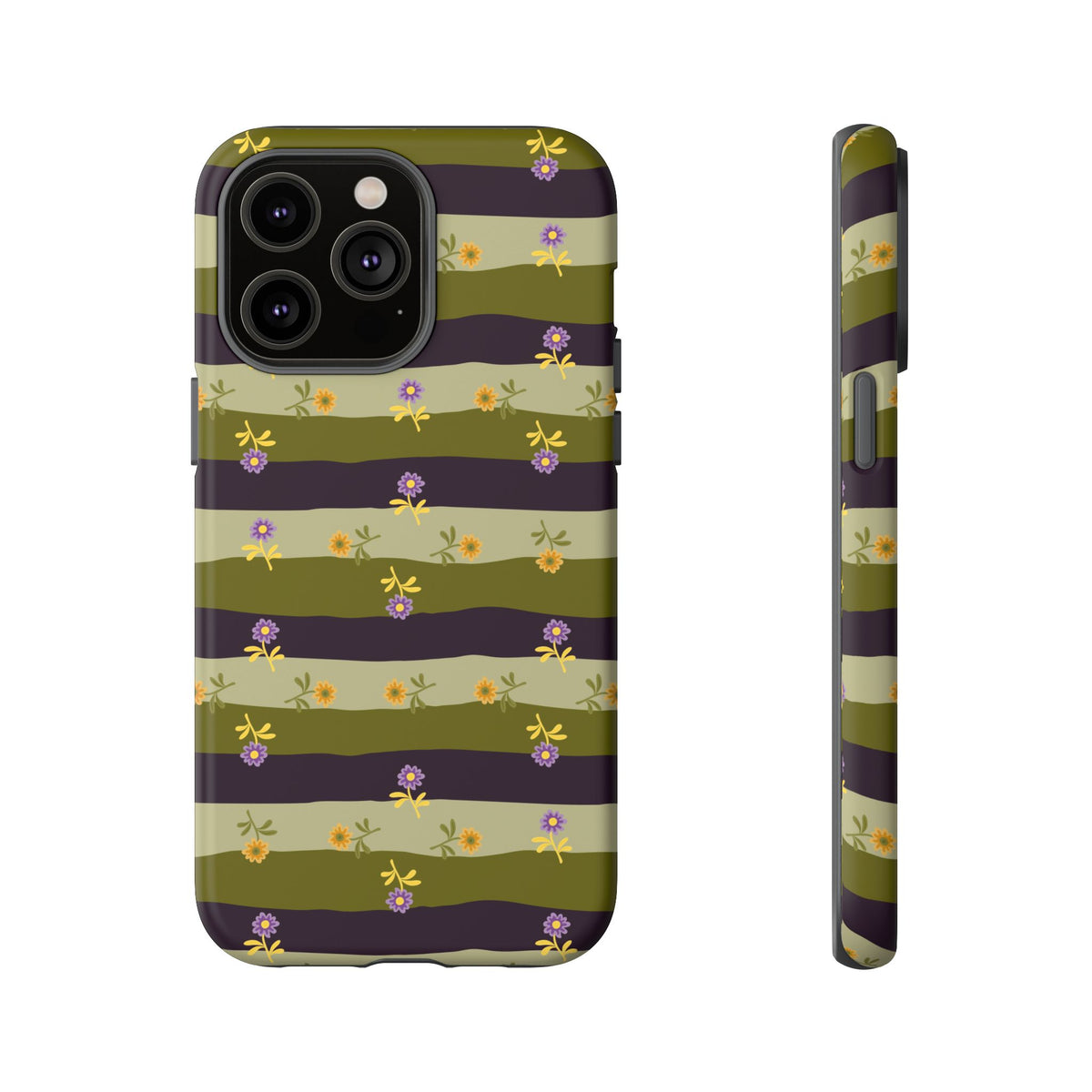 Floral Stripe Tough Phone Case — Olive & Plum Protective Cover
