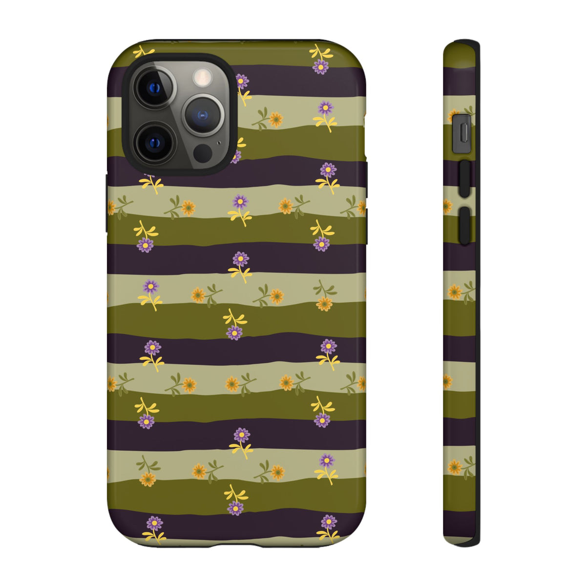 Floral Stripe Tough Phone Case — Olive & Plum Protective Cover