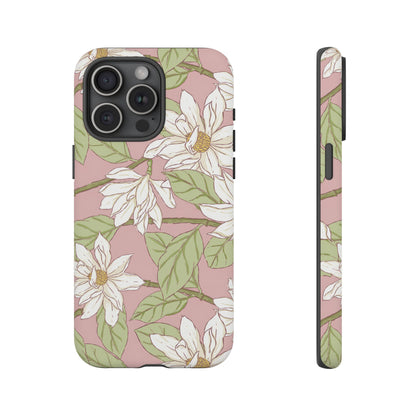 Floral Magnolia Tough Phone Case — Pink Botanical Protective Case