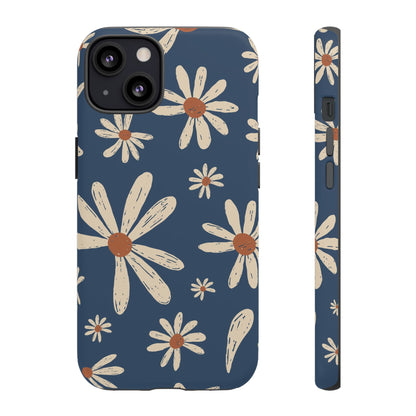 Daisy Pattern Tough Phone Case – Navy Floral Protective Cover