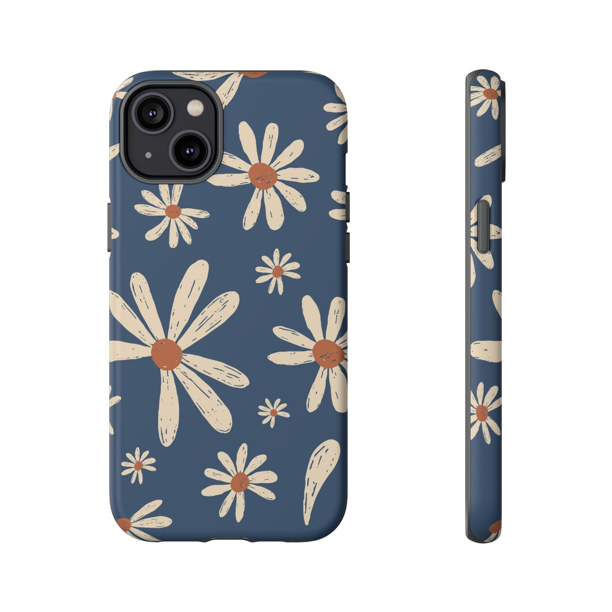 Daisy Pattern Tough Phone Case – Navy Floral Protective Cover