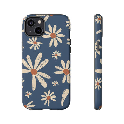 Daisy Pattern Tough Phone Case – Navy Floral Protective Cover