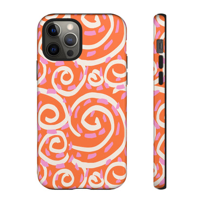 Spiral Swirl Tough Phone Case – Bright Orange & Pink Abstract Protection