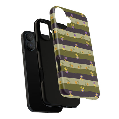 Floral Stripe Tough Phone Case — Olive & Plum Protective Cover