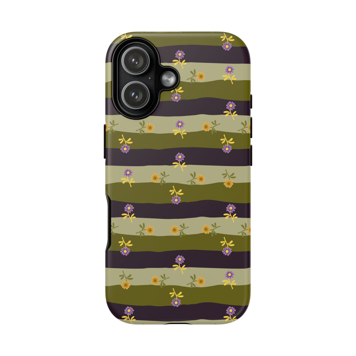 Floral Stripe Tough Phone Case — Olive & Plum Protective Cover