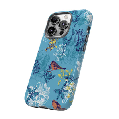 Floral Bird Tough Phone Case — Blue Birdcage Pattern