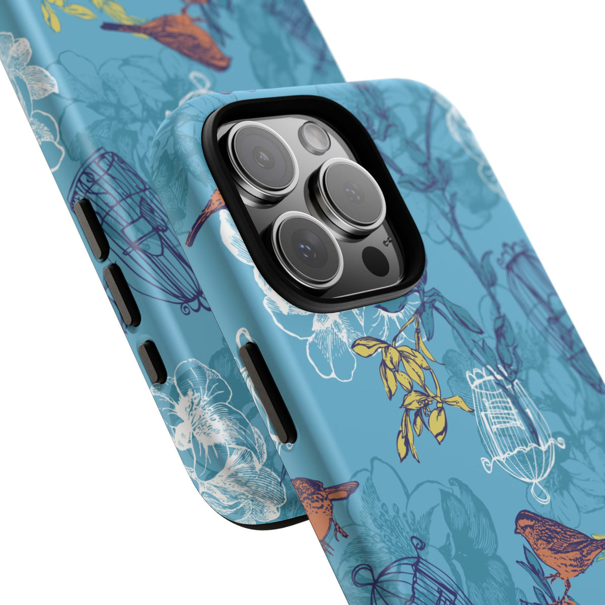 Floral Bird Tough Phone Case — Blue Birdcage Pattern