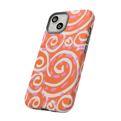 Spiral Swirl Tough Phone Case – Bright Orange & Pink Abstract Protection