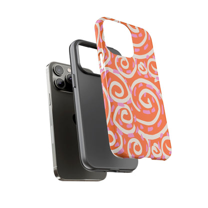 Spiral Swirl Tough Phone Case – Bright Orange & Pink Abstract Protection