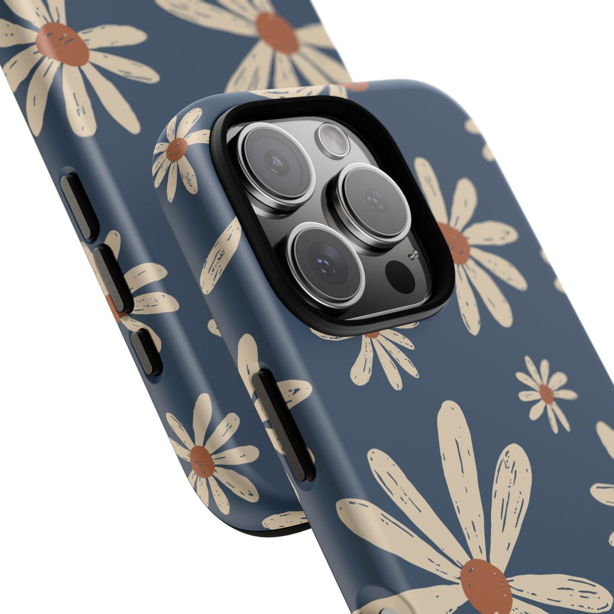 Daisy Pattern Tough Phone Case – Navy Floral Protective Cover