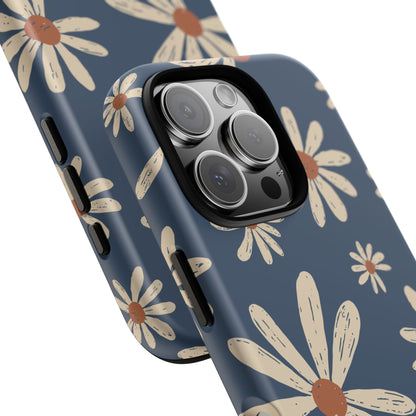 Daisy Pattern Tough Phone Case – Navy Floral Protective Cover
