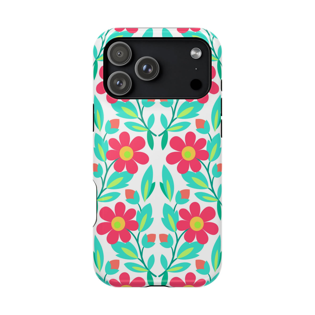 Floral Magnetic Impact-Resistant Phone Case — Pink & Teal Flower Pattern
