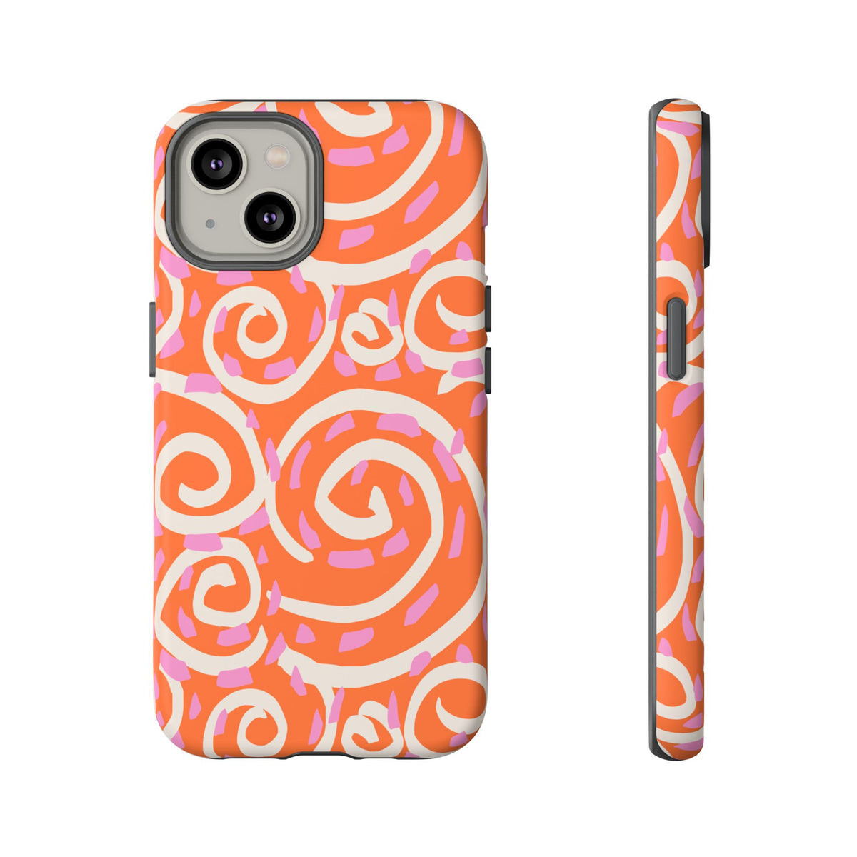 Spiral Swirl Tough Phone Case – Bright Orange & Pink Abstract Protection
