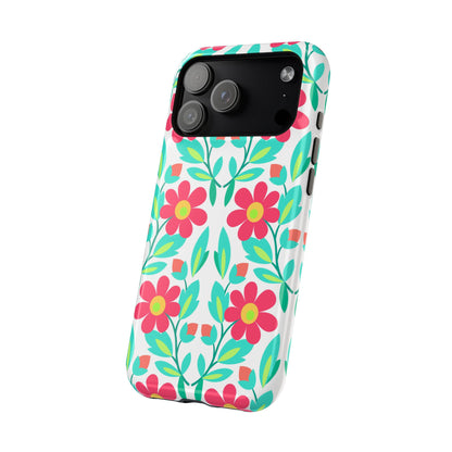 Floral Magnetic Impact-Resistant Phone Case — Pink & Teal Flower Pattern