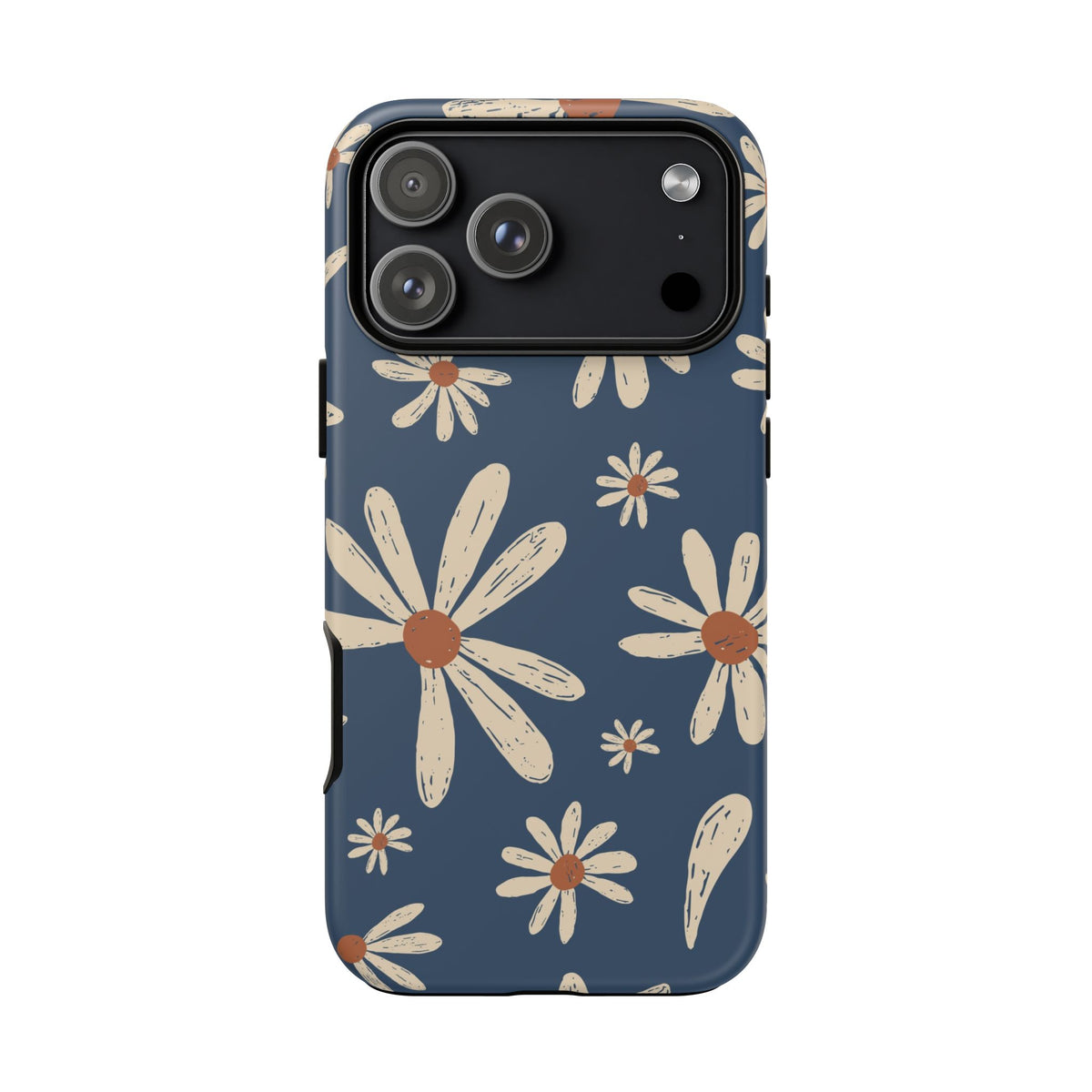 Daisy Pattern Tough Phone Case – Navy Floral Protective Cover