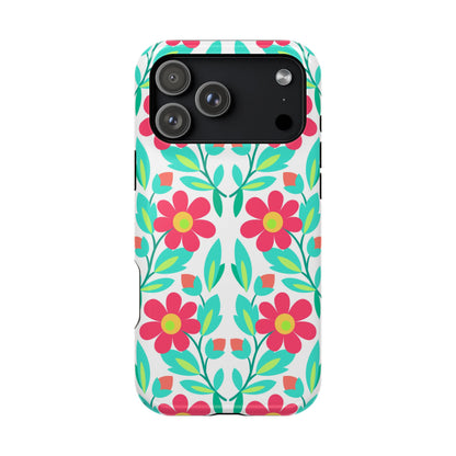 Floral Magnetic Impact-Resistant Phone Case — Pink & Teal Flower Pattern