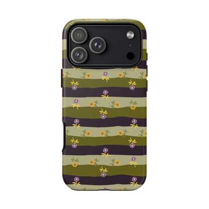 Floral Stripe Tough Phone Case — Olive & Plum Protective Cover