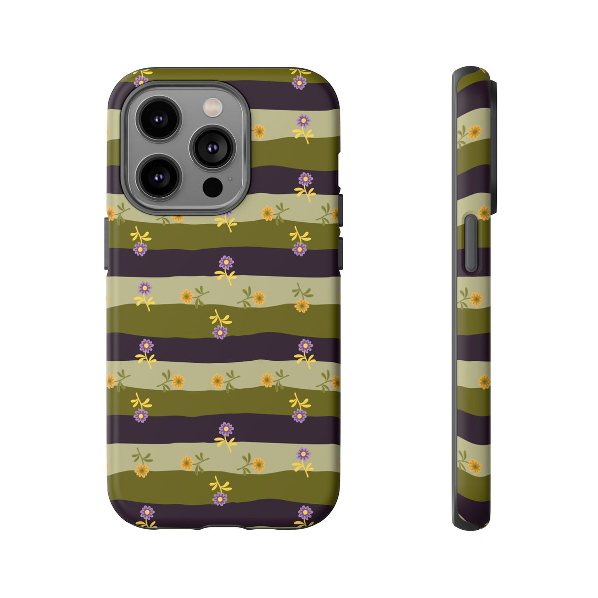 Floral Stripe Tough Phone Case — Olive & Plum Protective Cover