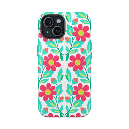 Floral Magnetic Impact-Resistant Phone Case — Pink & Teal Flower Pattern