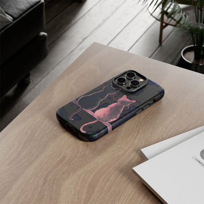 Cute Pink Cats Tough Phone Case – Protective iPhone Cover with Kittens Silhouette