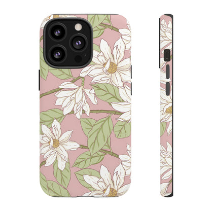 Floral Magnolia Tough Phone Case — Pink Botanical Protective Case