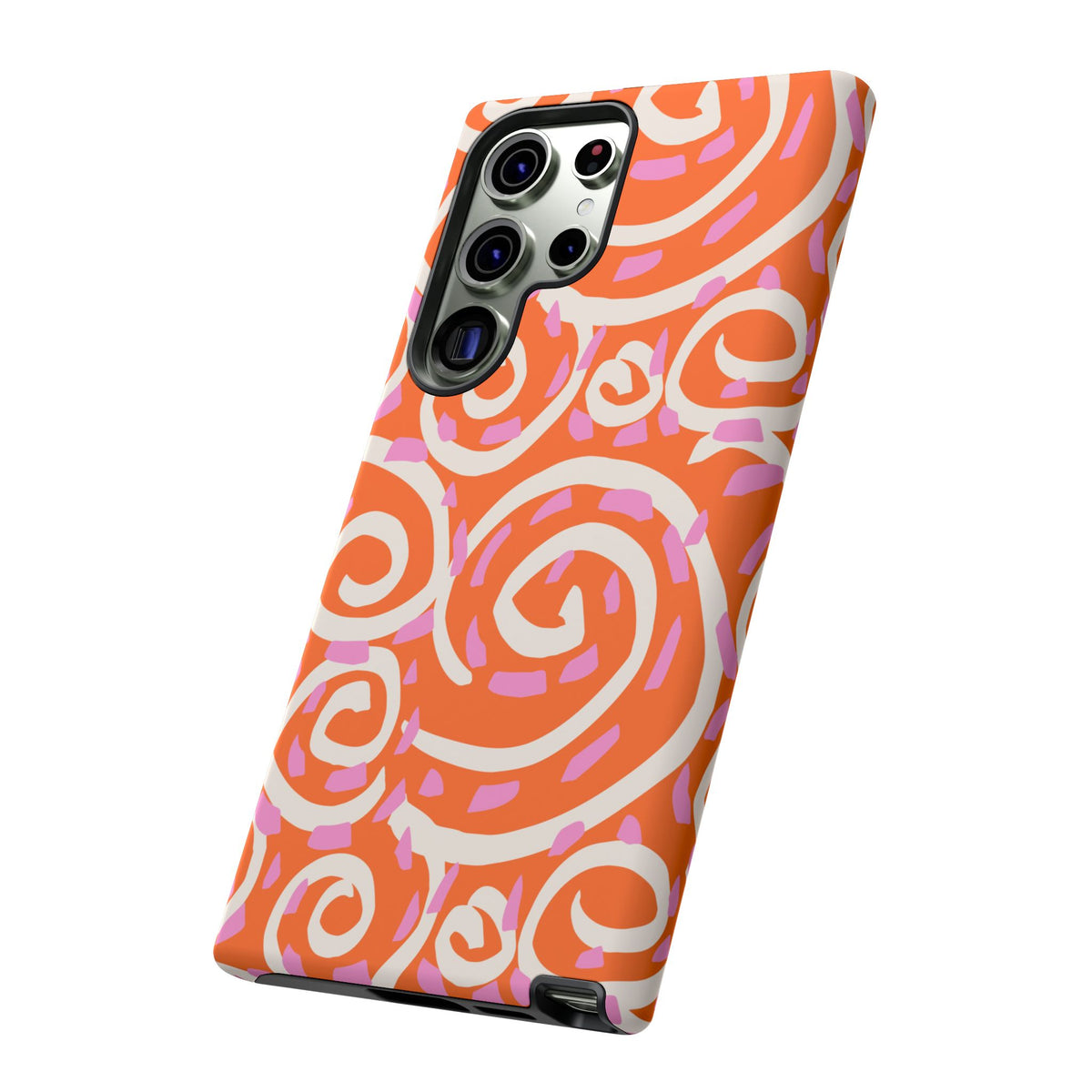 Spiral Swirl Tough Phone Case – Bright Orange & Pink Abstract Protection