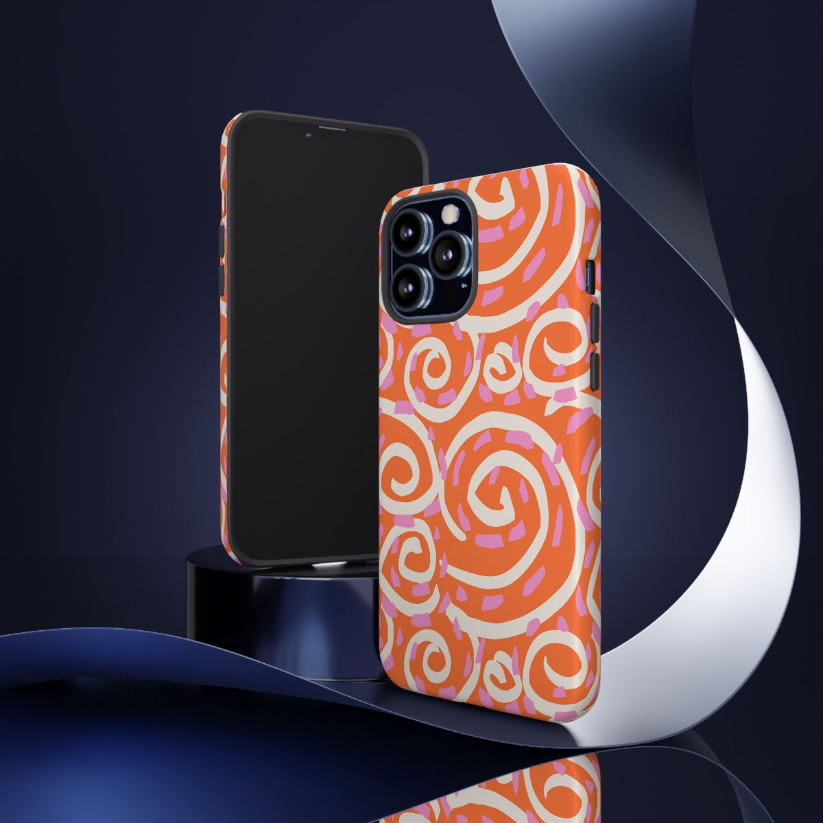 Spiral Swirl Tough Phone Case – Bright Orange & Pink Abstract Protection