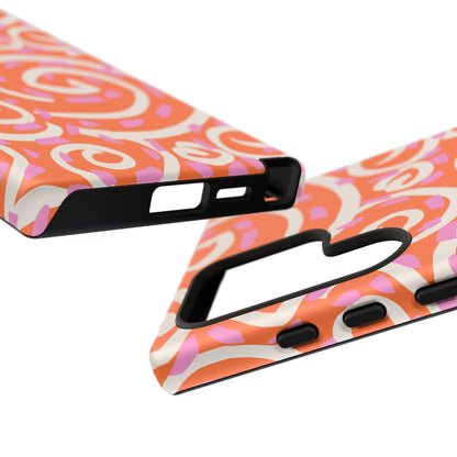 Spiral Swirl Tough Phone Case – Bright Orange & Pink Abstract Protection