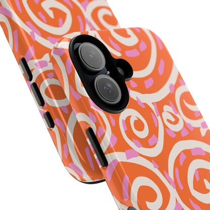 Spiral Swirl Tough Phone Case – Bright Orange & Pink Abstract Protection