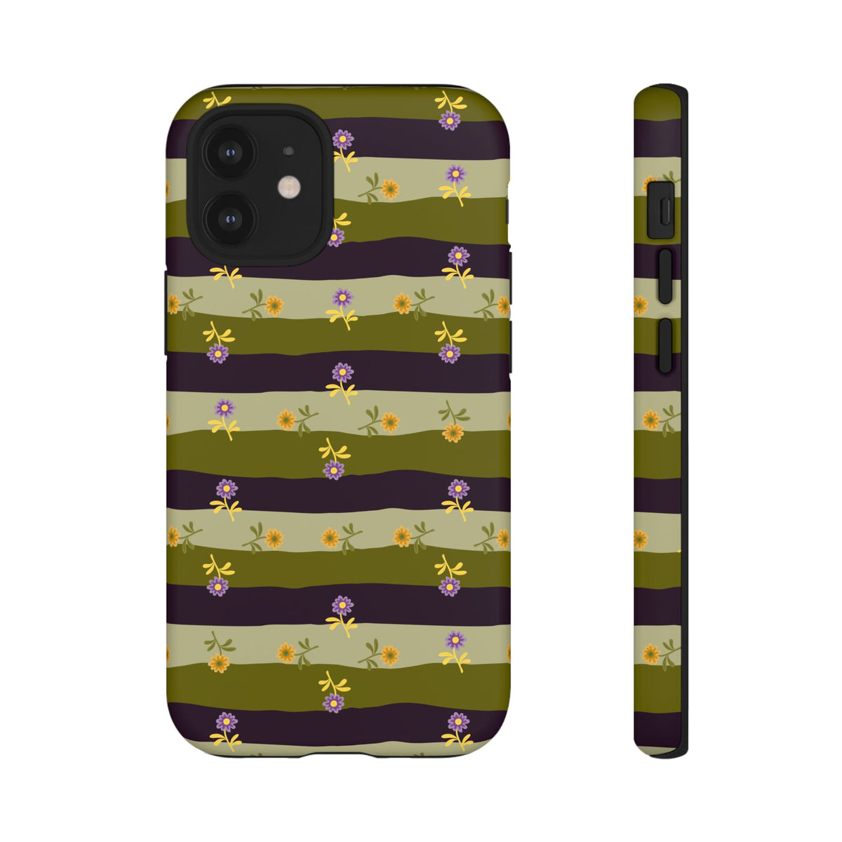 Floral Stripe Tough Phone Case — Olive & Plum Protective Cover