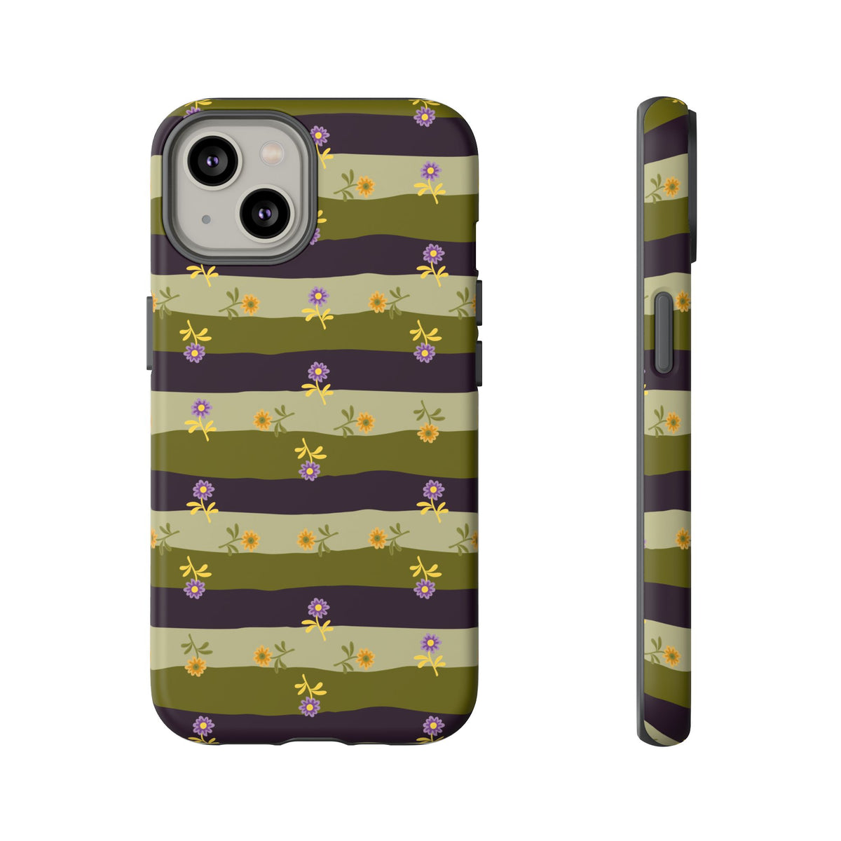 Floral Stripe Tough Phone Case — Olive & Plum Protective Cover