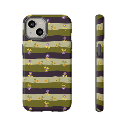 Floral Stripe Tough Phone Case — Olive & Plum Protective Cover