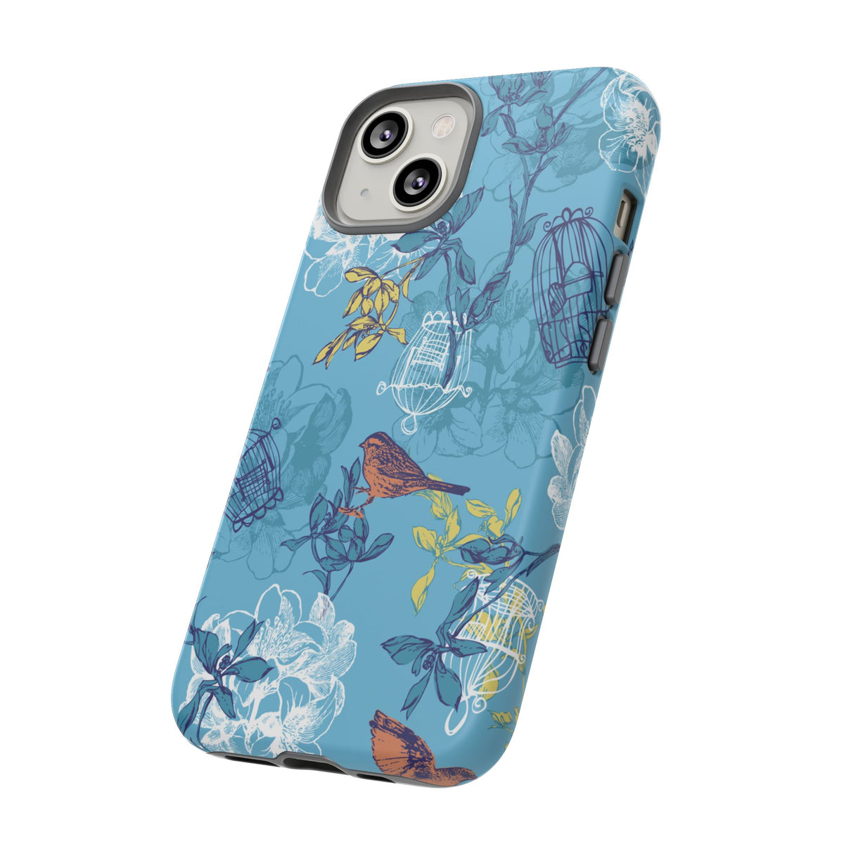 Floral Bird Tough Phone Case — Blue Birdcage Pattern