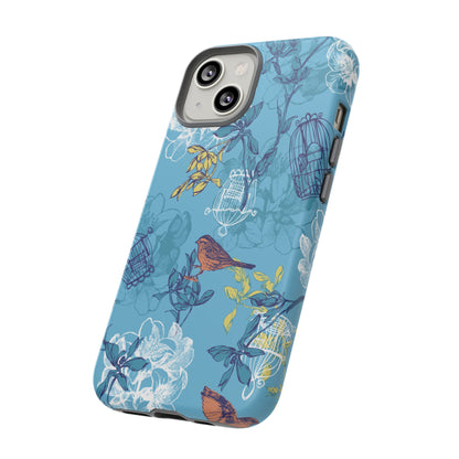 Floral Bird Tough Phone Case — Blue Birdcage Pattern