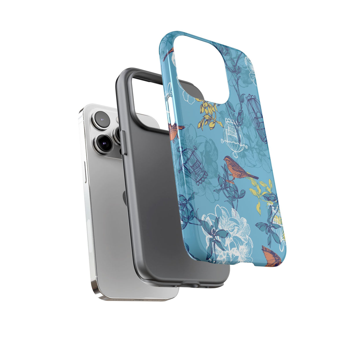 Floral Bird Tough Phone Case — Blue Birdcage Pattern