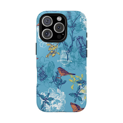 Floral Bird Tough Phone Case — Blue Birdcage Pattern