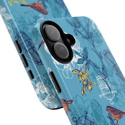 Floral Bird Tough Phone Case — Blue Birdcage Pattern