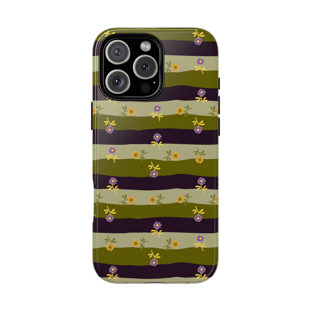 Floral Stripe Tough Phone Case — Olive & Plum Protective Cover